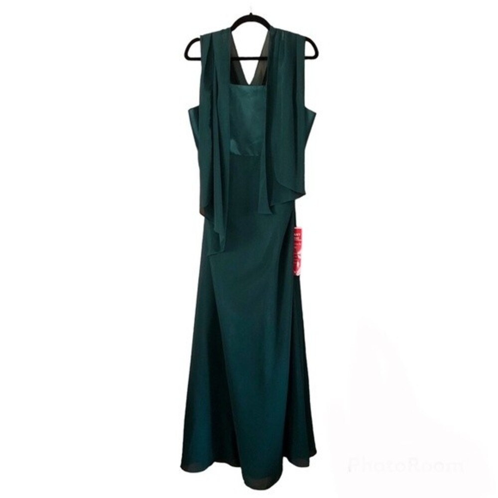 Papell Boutique Evening Green Formal Dress with Wrap Scarf NWT Size 14 Prom